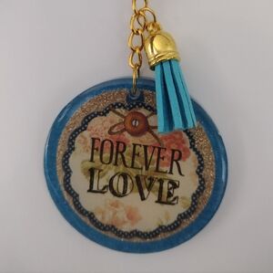 Hand Made Epoxy Blue Glitter Keychain with Tassel